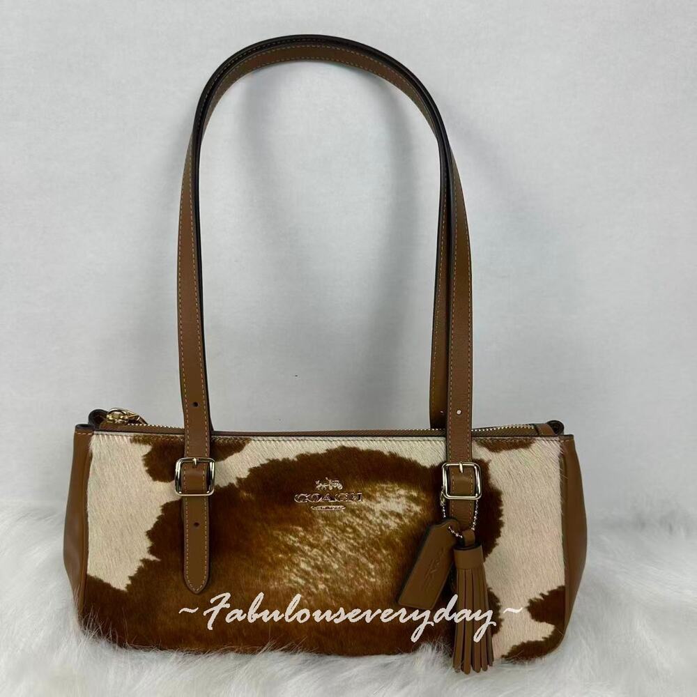 Coach Asher Shoulder Bag In Haircalf With Cow Print CDW46 Gold/Cow Multi NWT